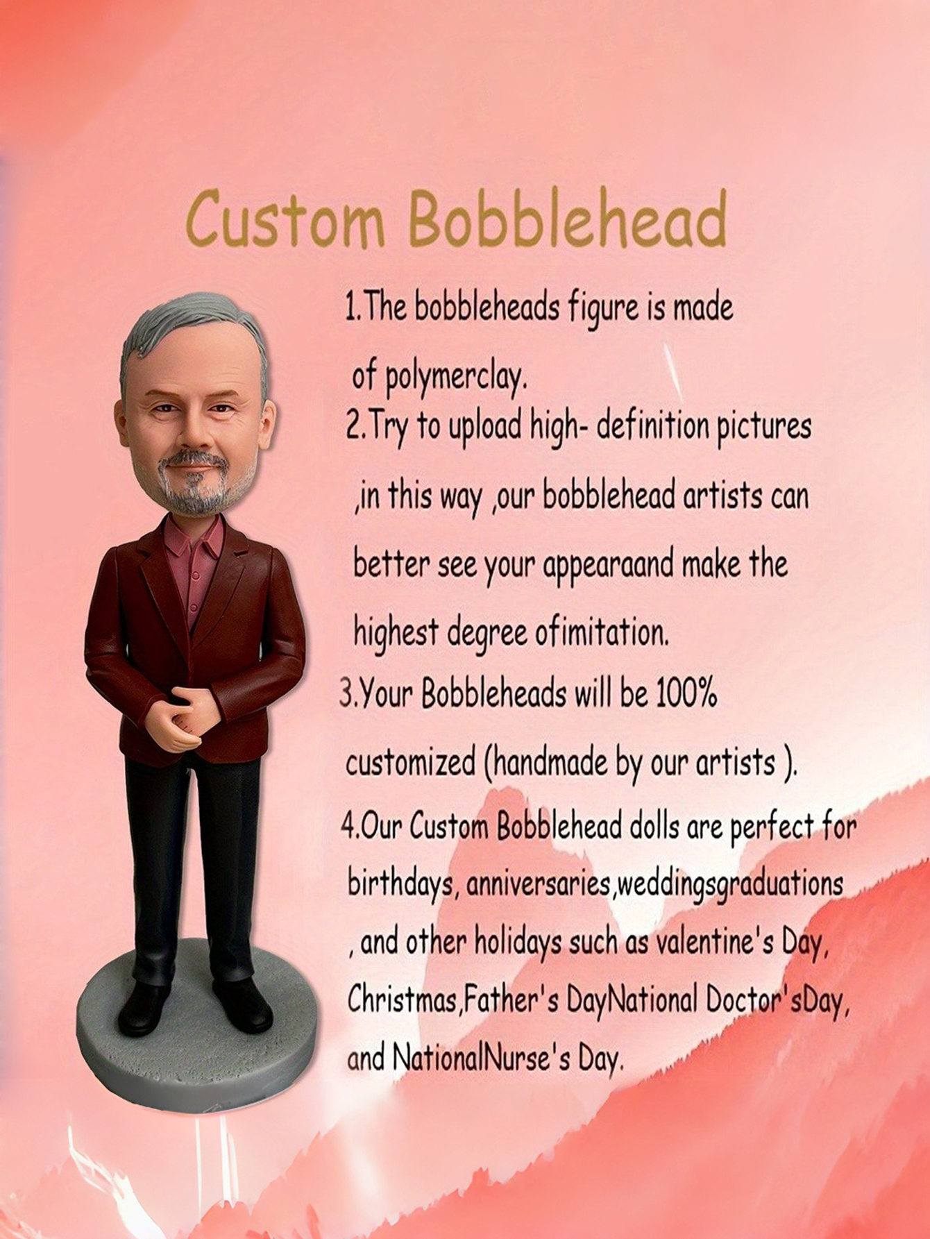 Custom Cartoon Character Bobblehead Dolls Handcrafted Clay Bobblehead Dolls